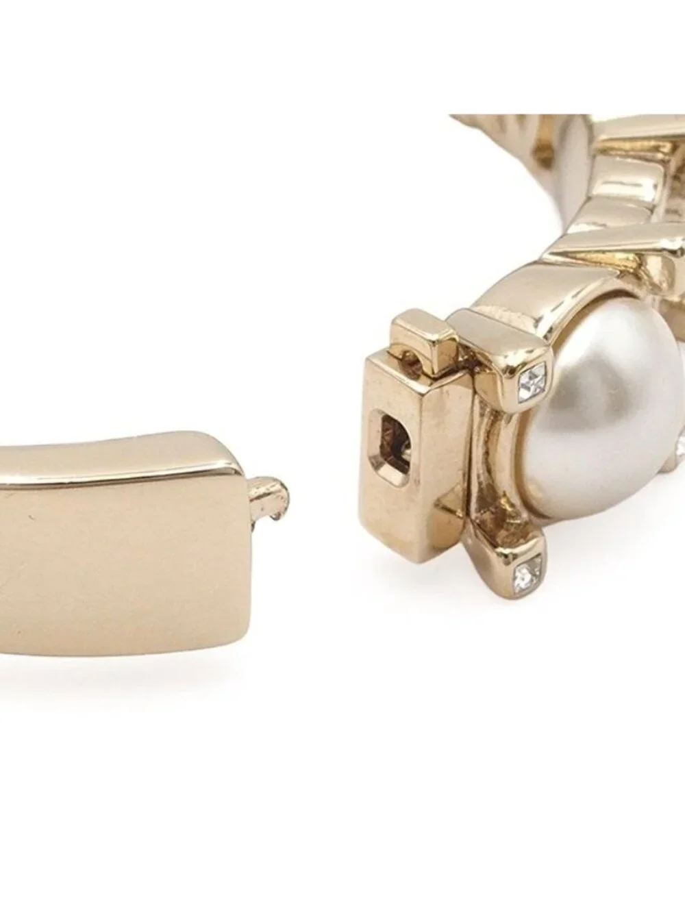 Chanel Bangle Gold Metal Costume Pearl Rhinestone CC Logo Bracelet